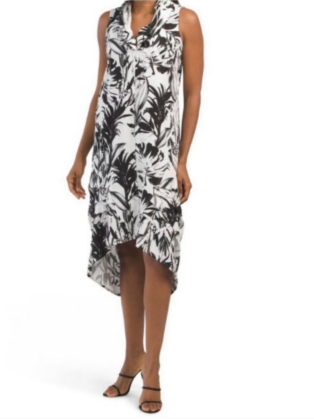 Cynthia Rowley Tropical Palm Print Black/White High-Low Dress